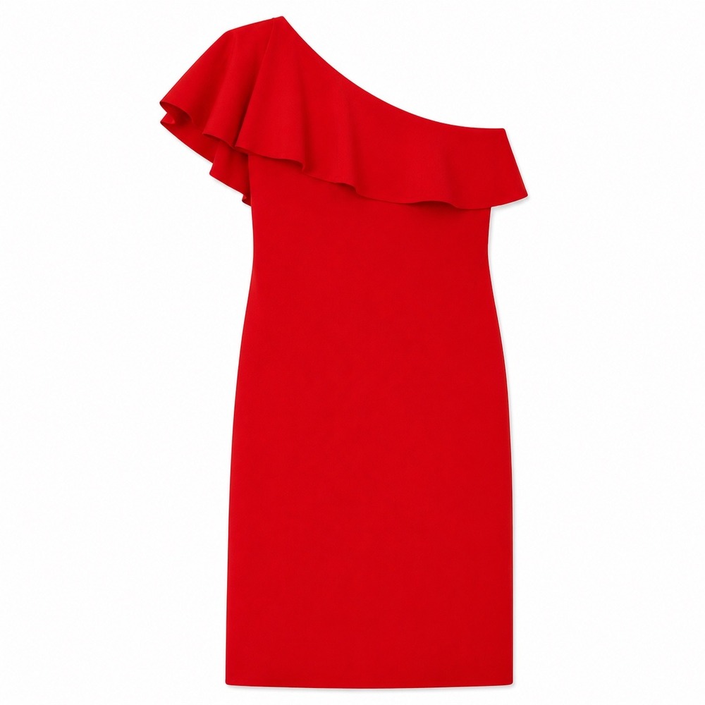 Amanda Uprichard One Shoulder Ruffle Cocktail‎ Dress Red Medium